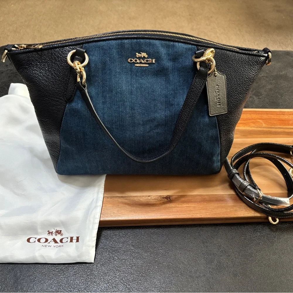 NEW WITHOUT TAGS! Coach Black and Denim Blue Bag with crossover option. - Picture 1 of 12